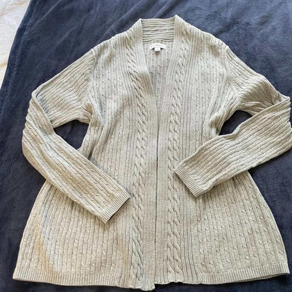 Kim Rogers open front gray cardigan women's size large L long sleeve - Picture 1 of 4